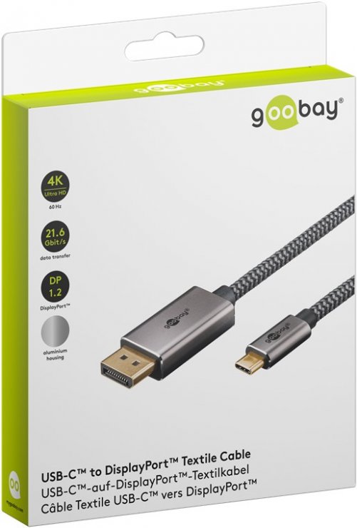 Imagine Cablu USB type C la Displayport 4K60Hz T-T 2m brodat, Goobay G75708