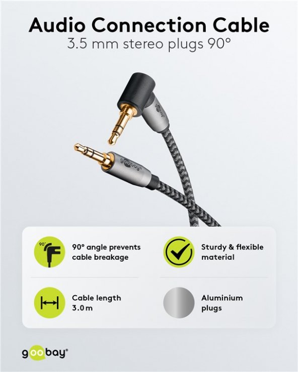 Imagine Cablu audio jack stereo 3.5mm drept/unghi 90 grade T-T 3m brodat, Goobay Plus G65282