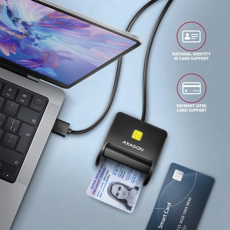 Imagine Cititor de carduri USB-A 2.0 la Smart Card/carte identitate, Axagon CRE-SM3N