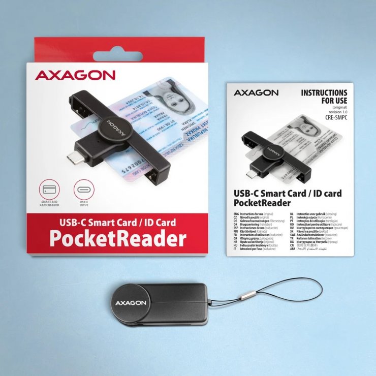 Imagine Cititor de carduri USB 2.0 type C la Smart Card/ID, Axagon CRE-SMPC
