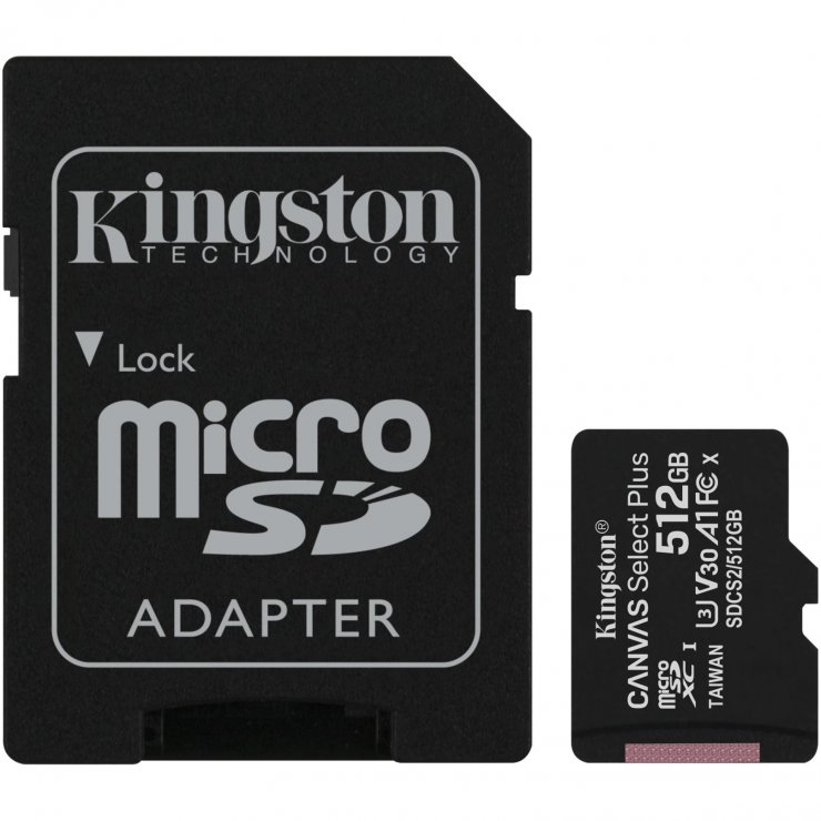 Imagine Card de memorie micro SD 512GB clasa 10 Canvas Select Plus, Kingston SDCS2/512GB