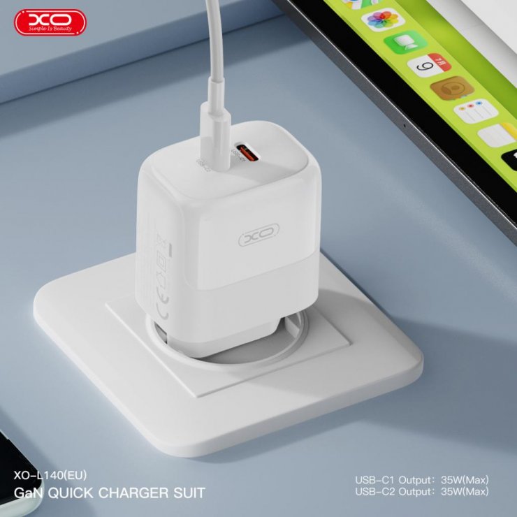 Imagine Incarcator priza 2 x USB-C 35W GaN Nitride Alb, XO L140