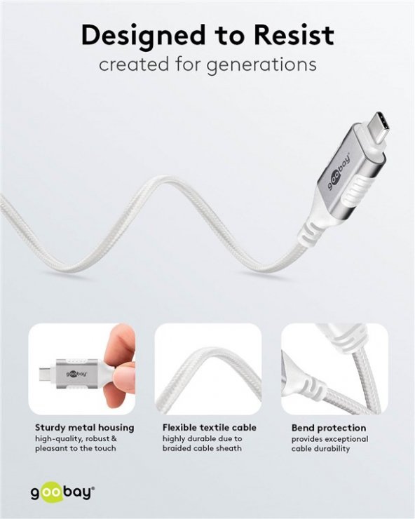 Imagine Cablu de retea USB type C la RJ45 Gigabit Cat.6 Slim 1m brodat Alb, Goobay G74385