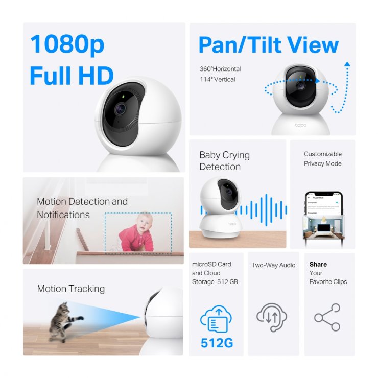 Imagine Camera Home Security Wi-Fi Pan/Tilt, TP-LINK Tapo C200C