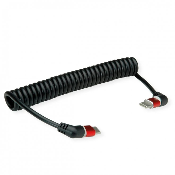 Imagine Cablu USB 2.0 type C conectori rotativi 60W unghi/unghi 1.5m Negru, Roline 11.02.8350