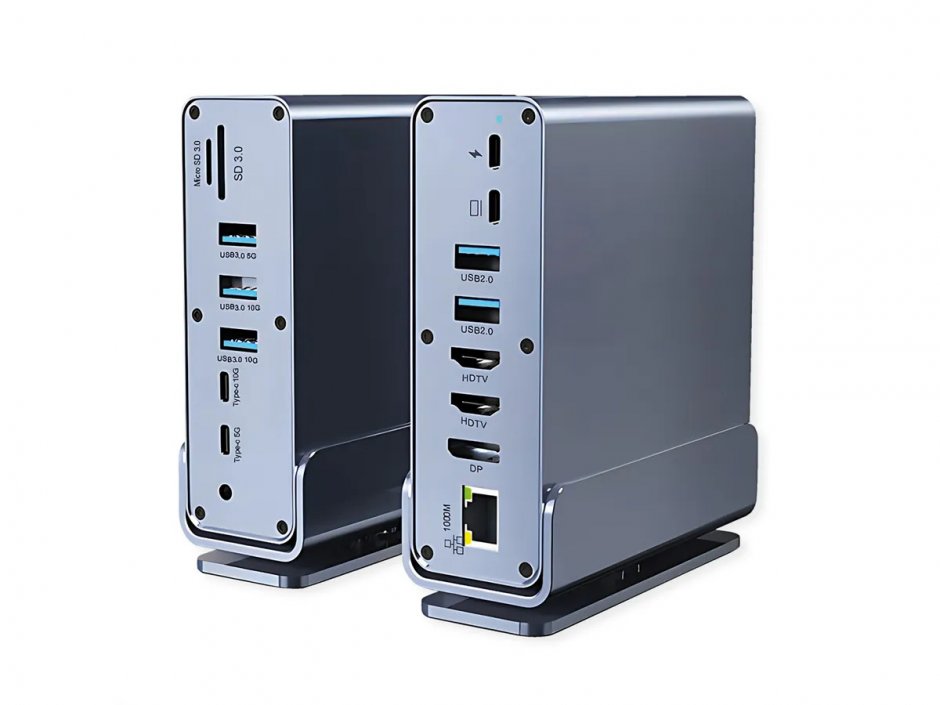 Imagine Docking station USB type C la HDMI/DP 4K60/Gigabit Ethernet/USB-A/USB-C + PD, SD/microSD, Audio, Value 12.99.1142