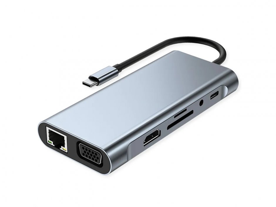 Imagine Docking station USB type C la HDMI 4K30Hz/VGA/Gigabit Ethernet/3x USB 3.2-A/1x USB 2.0-C/1x slot SD/1x Audio + PD, Value 12.99.1143