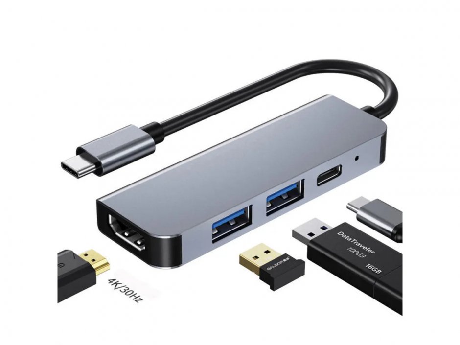 Imagine Docking station USB type C la HDMI 4K30Hz/1xUSB 3.2-A/1x USB 2.0-A + PD, Value 12.99.1146