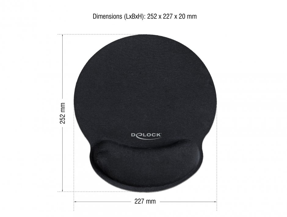 Imagine Mouse pad ergonomic cu suport pentru incheietura mainii 252x227mm Negru, Delock 12559