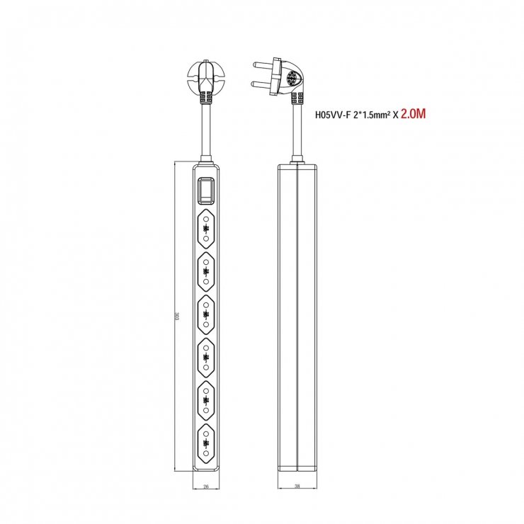 Imagine Prelungitor slim cu 6 x prize Euro Switch ON/OFF 1.5m Alb, Value 19.99.0972