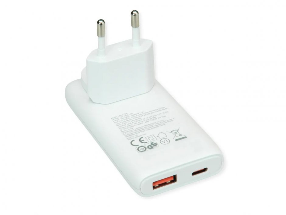 Imagine Incarcator priza USB-A + USB-C 65W Alb, Value 19.99.1112
