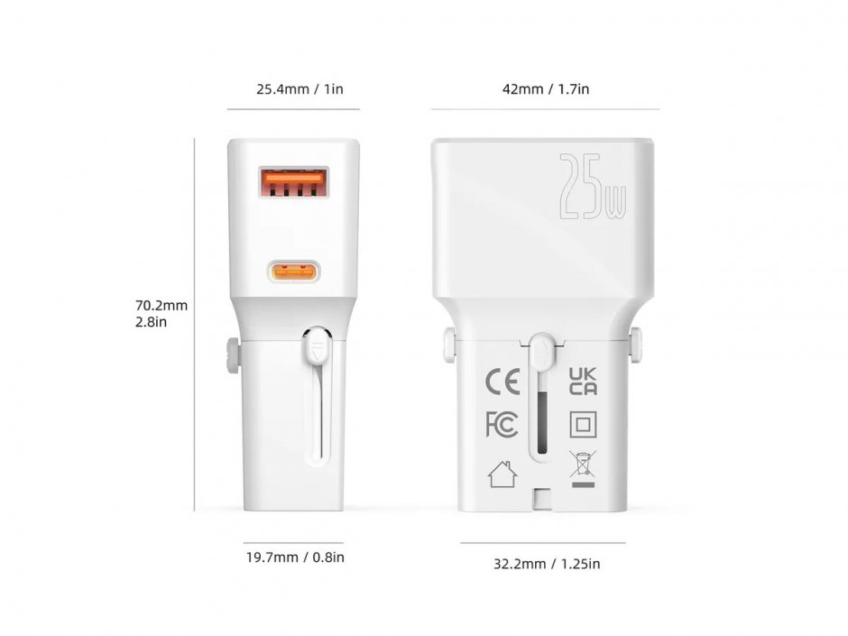 Imagine Incarcator priza EU/UK/US cu USB-A + USB-C 20W Alb, Value 19.99.1113