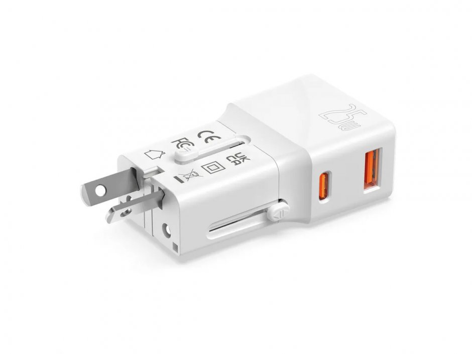 Imagine Incarcator priza EU/UK/US cu USB-A + USB-C 20W Alb, Value 19.99.1113