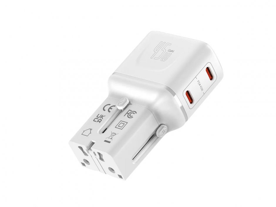 Imagine Incarcator priza EU/UK/US cu 2 x USB-C 45W Alb, Value 19.99.1114