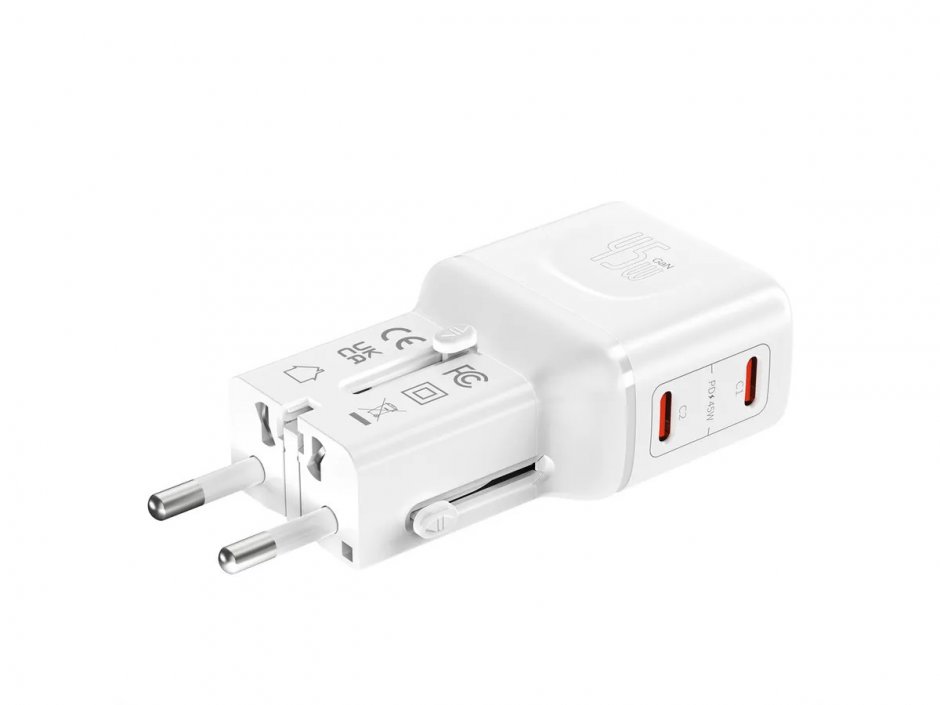 Imagine Incarcator priza EU/UK/US cu 2 x USB-C 45W Alb, Value 19.99.1114
