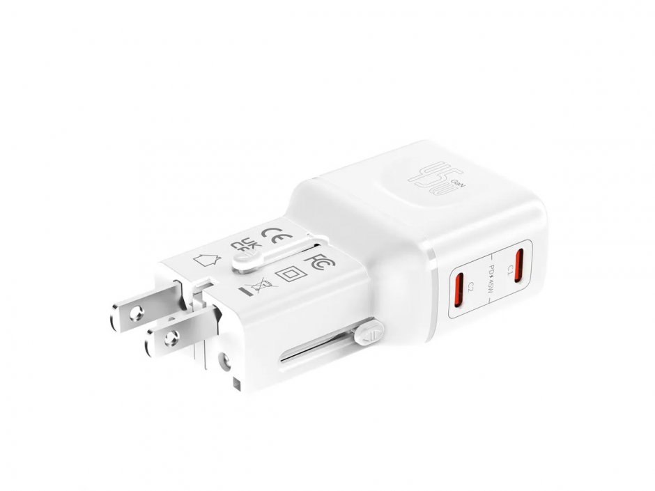 Imagine Incarcator priza EU/UK/US cu 2 x USB-C 45W Alb, Value 19.99.1114