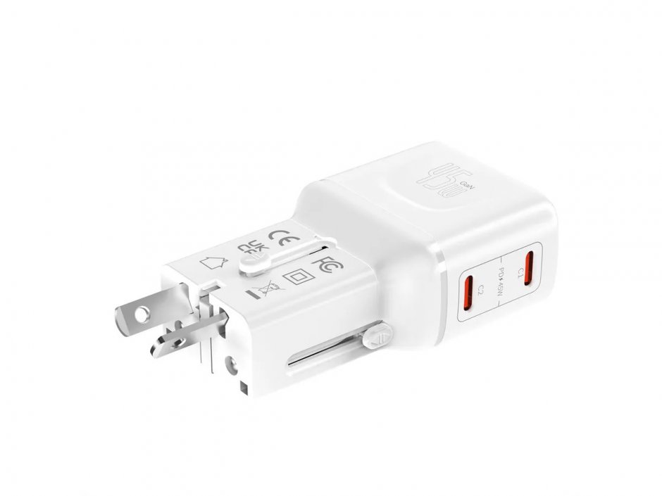 Imagine Incarcator priza EU/UK/US cu 2 x USB-C 45W Alb, Value 19.99.1114