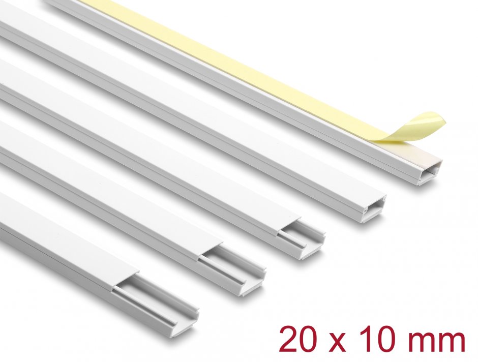 Imagine Set 5 buc canal cablu cu banda dublu adeziva 20x10mm - lungime 1m Alb, Delock 22067