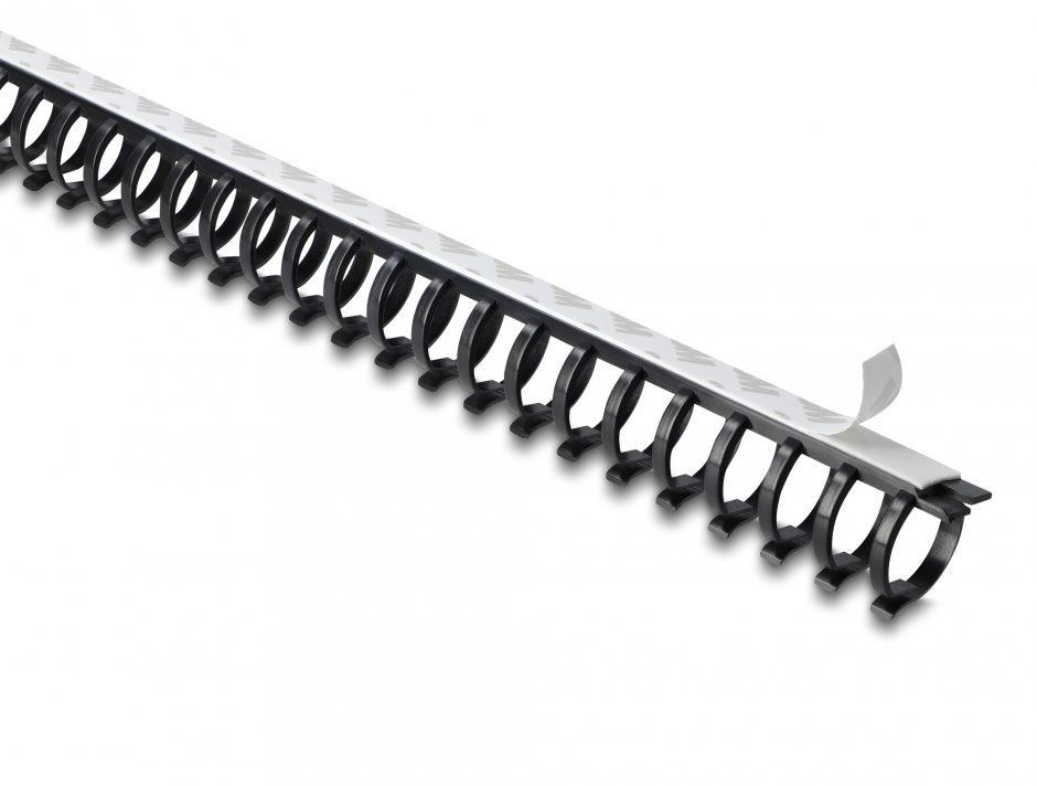 Imagine Organizator cabluri cu adeziv/prindere surub 25x26mm 0.5m Negru, Delock 22075