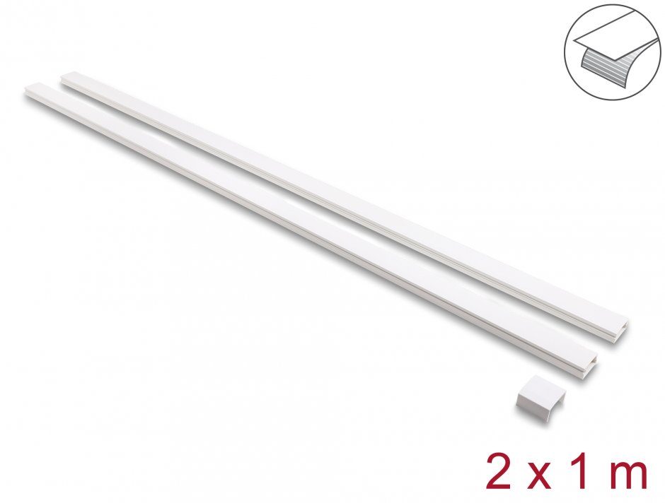 Imagine Set 2 buc canal cablu self-adhesive 30x14mm - lungime 1m Alb, Delock 22087