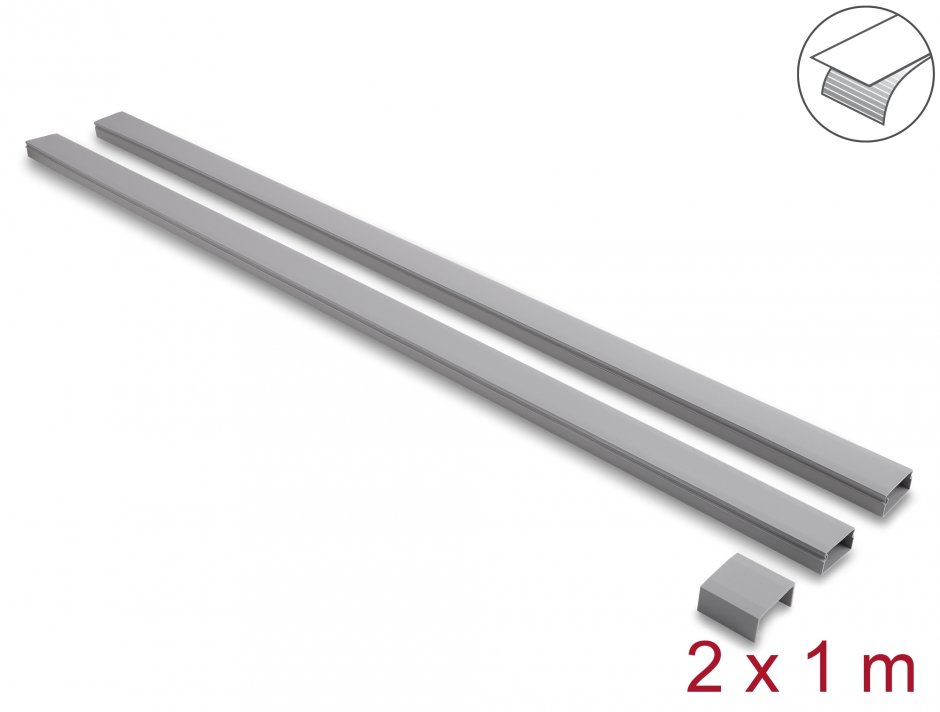 Imagine Set 2 buc canal cablu self-adhesive 40x19mm - lungime 1m Gri, Delock 22091
