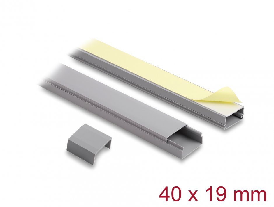 Imagine Set 2 buc canal cablu self-adhesive 40x19mm - lungime 1m Gri, Delock 22091