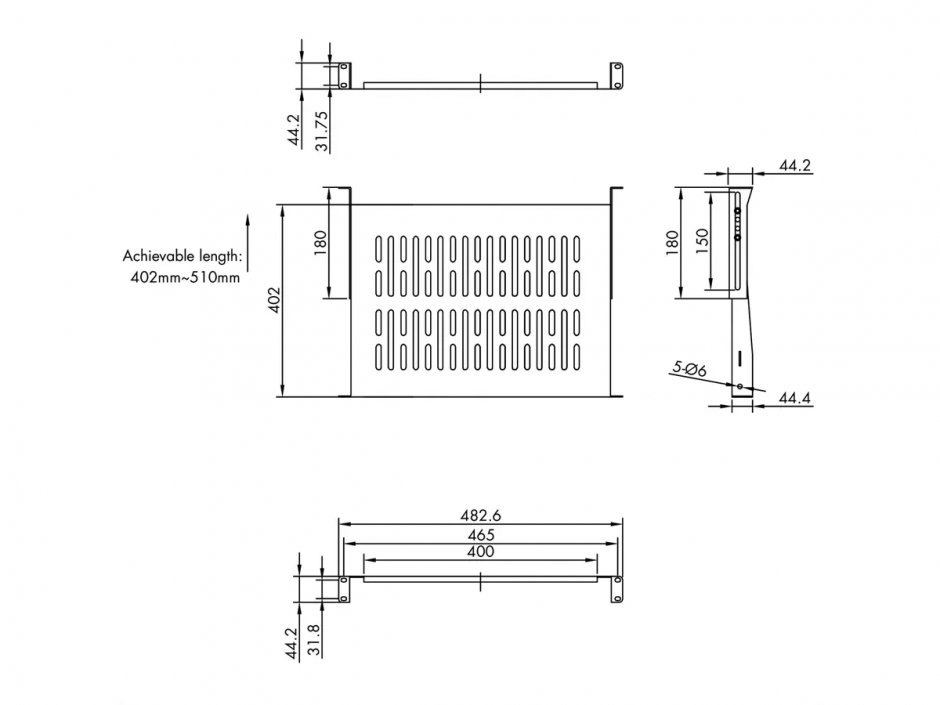 Imagine Sertar fix 440x400mm, max. 25kg 1U pentru cabinet 19" Negru, Value 26.99.0430