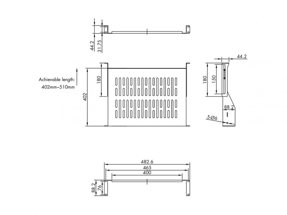 Imagine Sertar fix 440x400mm, max. 25kg 2U pentru cabinet 19" Negru, Value 26.99.0434