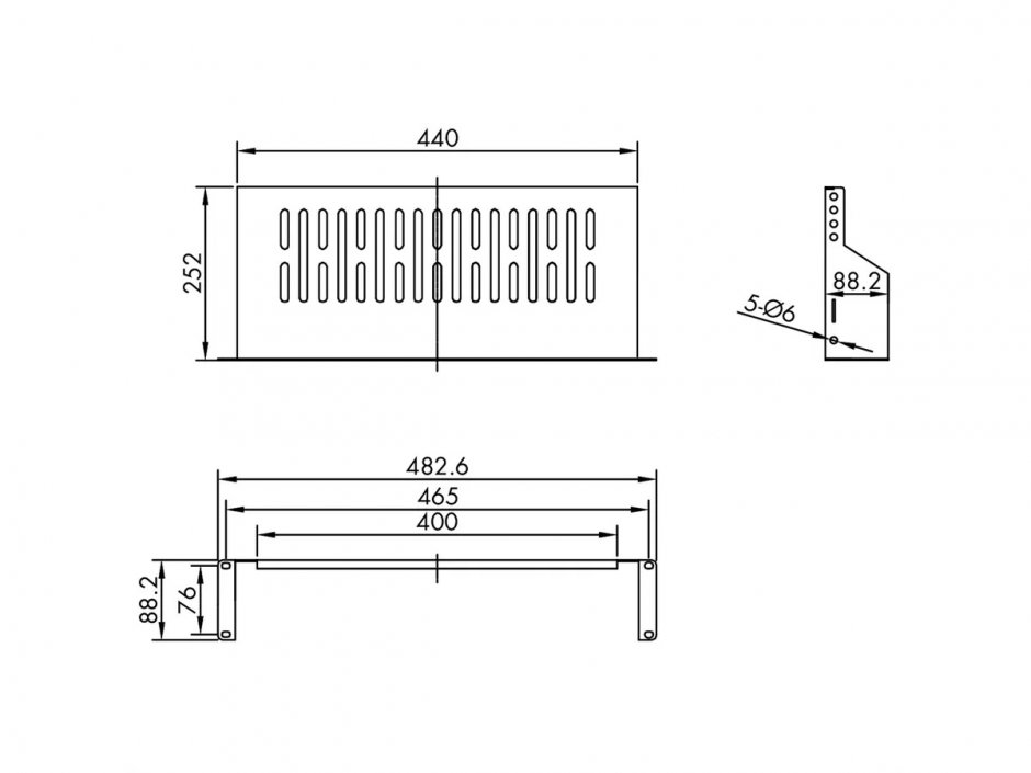 Imagine Sertar fix 440x250mm, max. 15kg 2U pentru cabinet 19" Negru, Value 26.99.0432