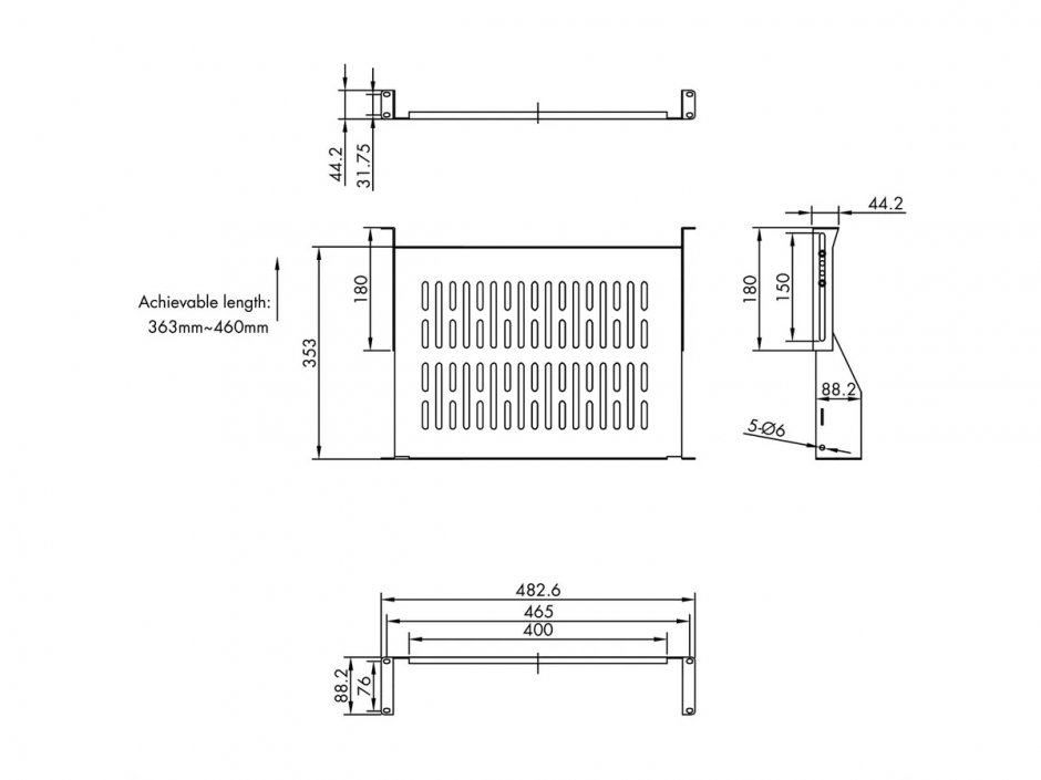 Imagine Sertar fix 440x350mm, max. 25kg 2U pentru cabinet 19" Negru, Value 26.99.0433