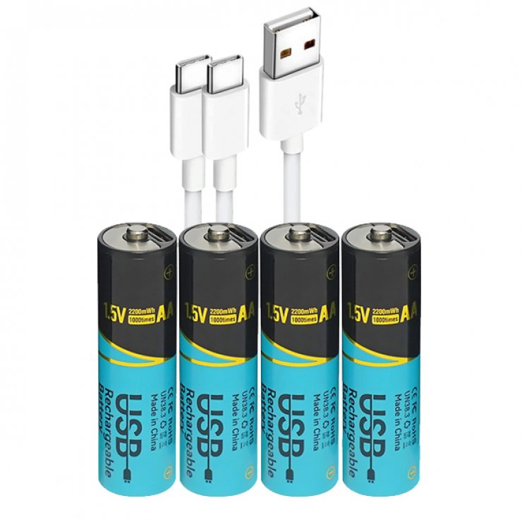 Imagine Set 4 buc acumulatori AA 1.5V 2200mWh incarcare USB type C
