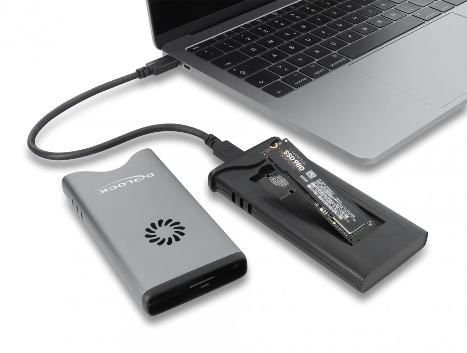 Imagine Rack extern USB Type C 40 Gbps pentru M.2 NVMe PCIe SSD cu fan - tool free, Delock 42034