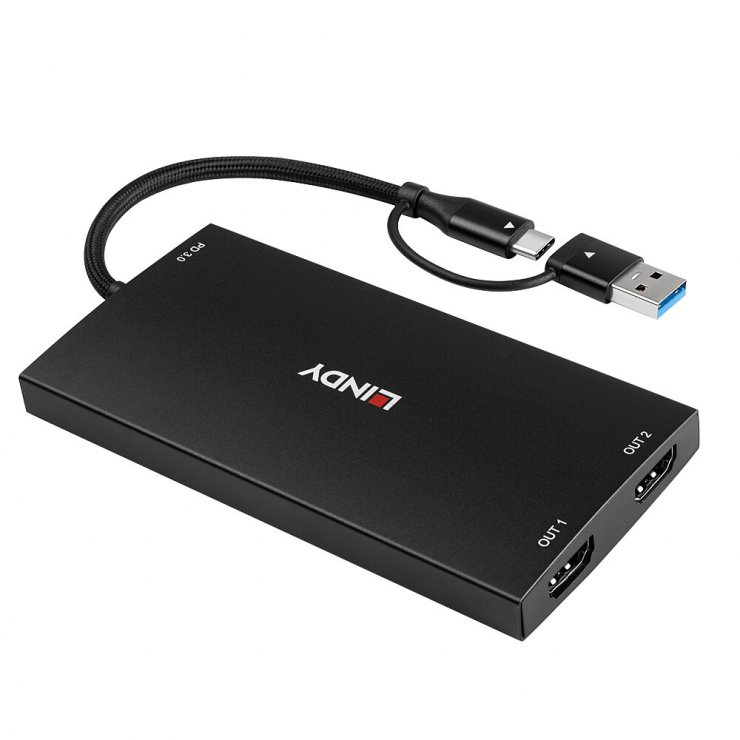 Imagine Multiplicator USB type C/USB-A la 2 x HDMI, Lindy L43430