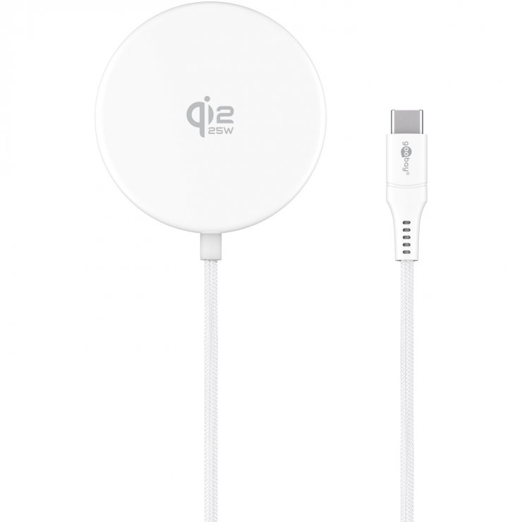 Imagine Incarcator magnetic Wireless Qi USB type C 25W cu stand, Goobay G80354