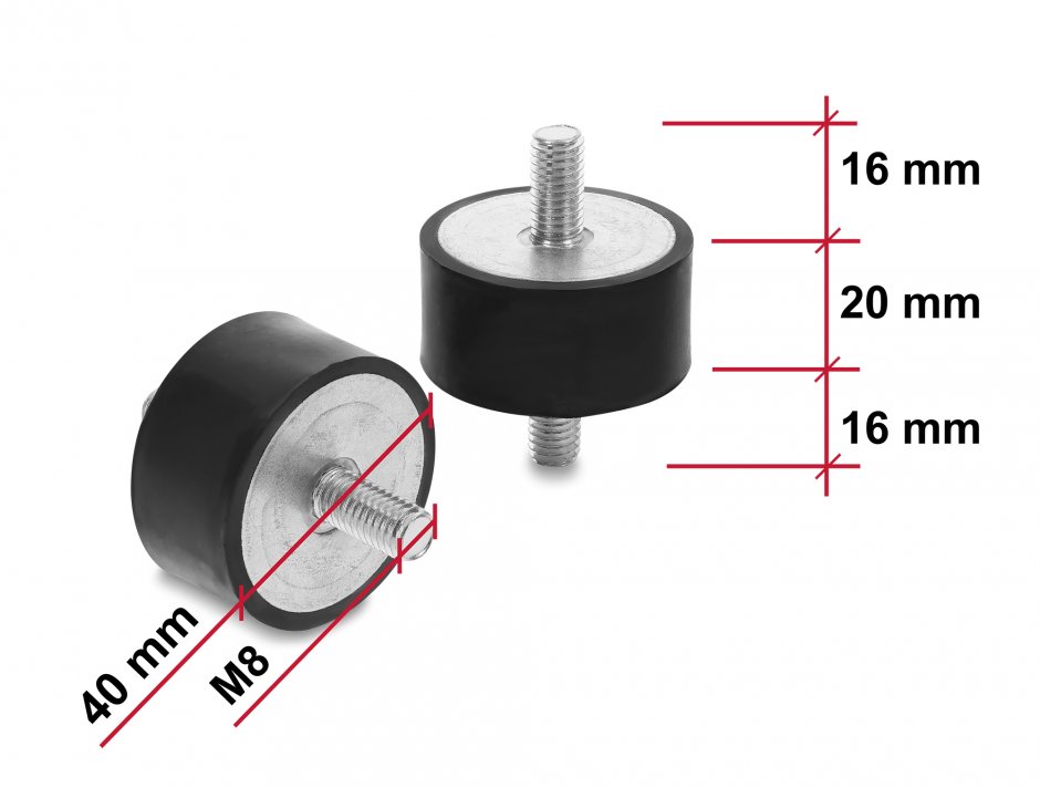 Imagine Set 4 buc amortizor vibratii M8x1.25mm/40x20mm, Delock 60817