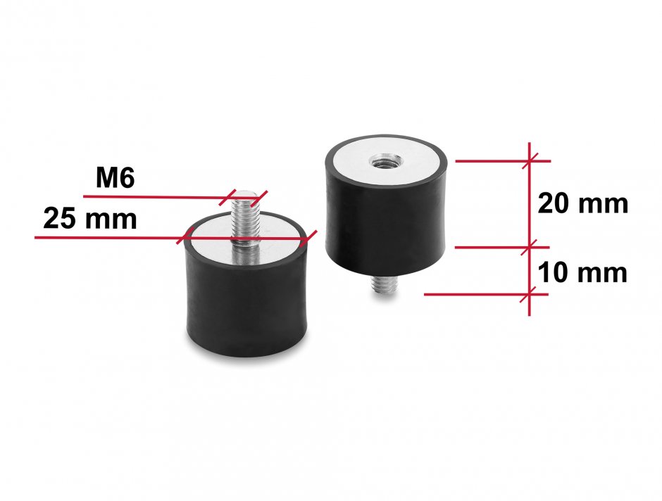 Imagine Set 4 buc amortizor vibratii M6x1mm/25x20mm, Delock 60820