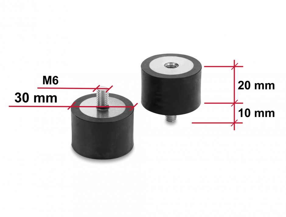 Imagine Set 4 buc amortizor vibratii M6x1mm/30x20mm, Delock 60821