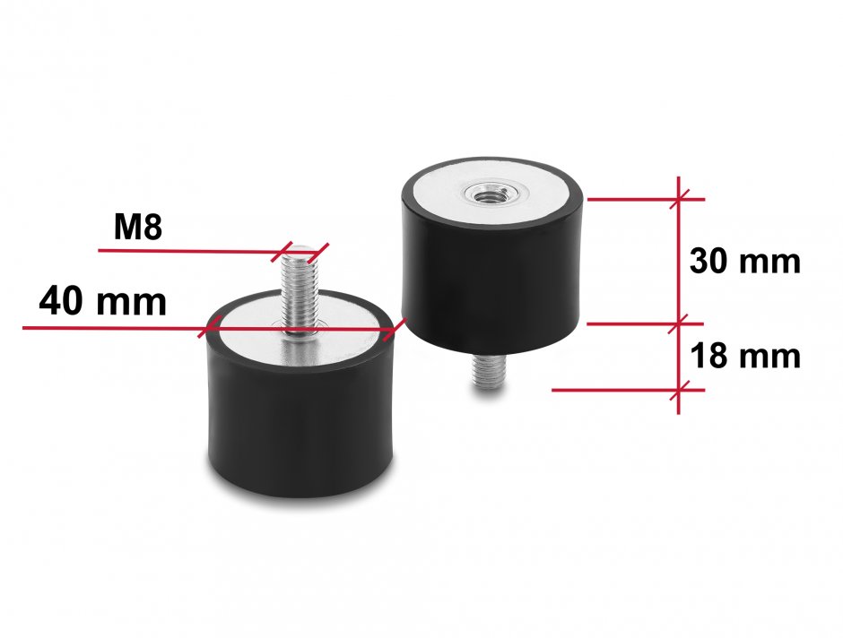 Imagine Set 4 buc amortizor vibratii M8x1.25mm/40x30mm, Delock 60822