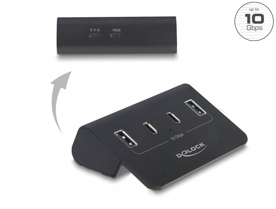 Imagine HUB USB 10 Gbps cu 2 x USB Type C + 2 x USB-A Negru, Delock 64259