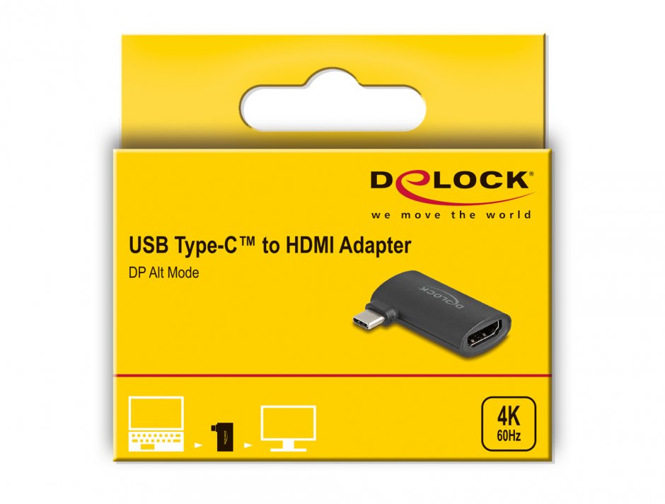 Imagine Adaptor USB type C la HDMI 4K60Hz T-M unghi 90 grade, Delock 64289