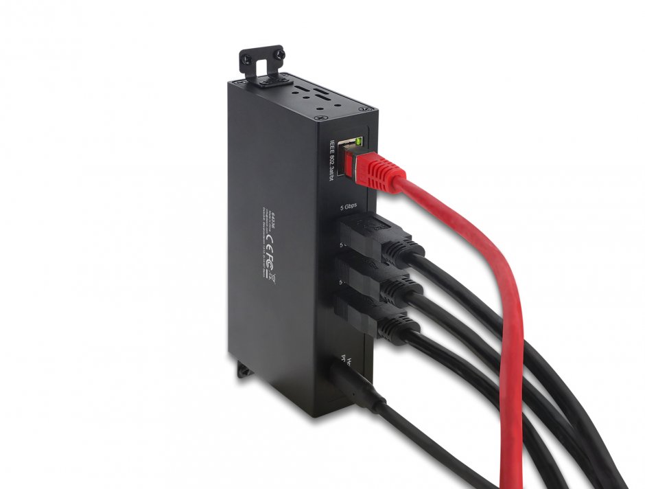 Imagine HUB carcasa metalica 3 x USB 5 Gbps + RJ45 Gigabit LAN PoE++ si 1.5 kV Isolation, Delock 64336
