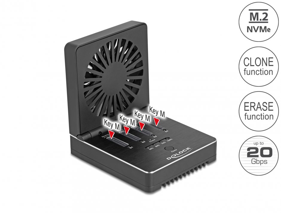 Imagine Docking station USB 20 Gbps pentru 4 x M.2 NVMe PCIe SSD cu functie Clona/Erase, Delock 64352