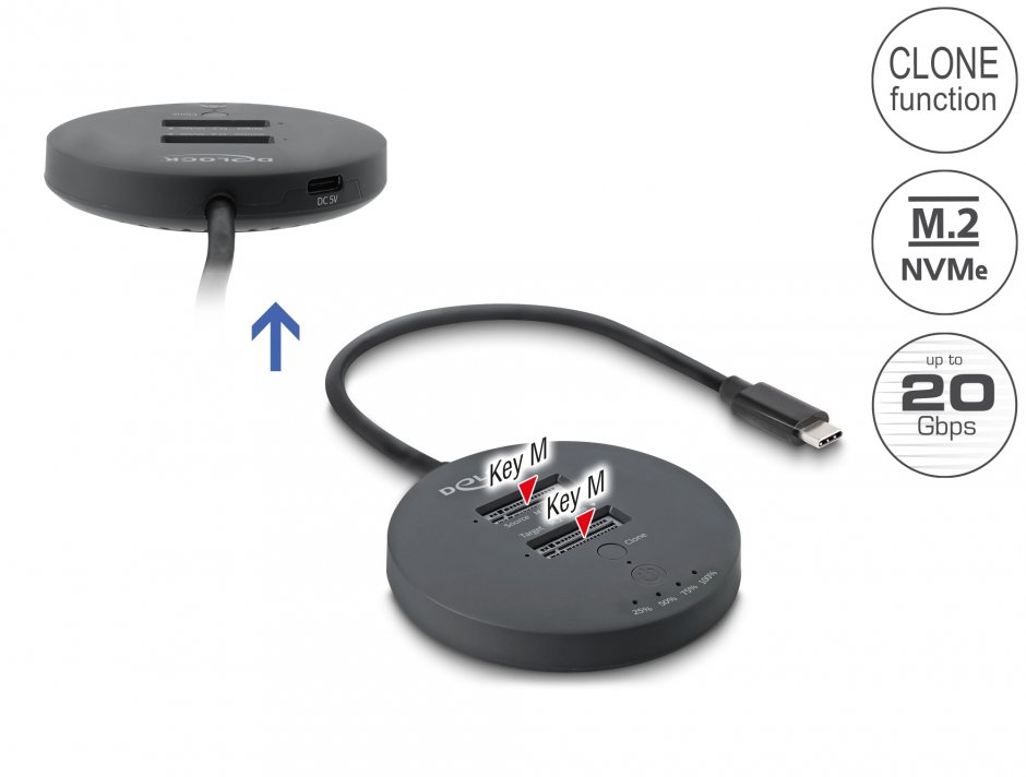Imagine Docking station USB 20 Gbps pentru 2 x M.2 NVMe PCIe SSD cu functie de Clona, Delock 64364