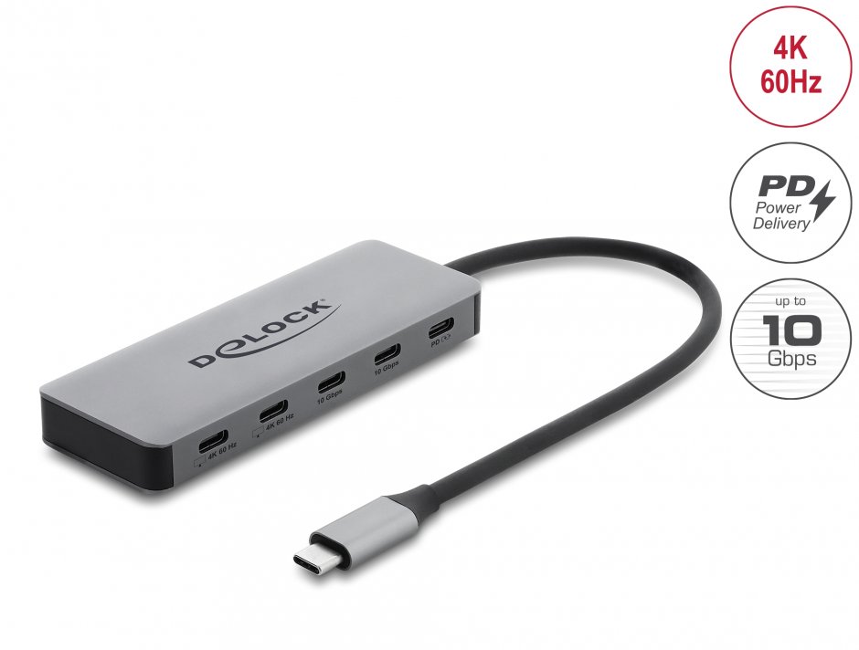 Imagine Docking station USB type C la 2 x USB-C 4K60Hz + 2 x USB-C 10Gbps + PD 3.0 100W, Delock 64371