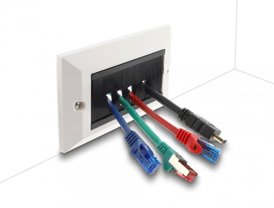 Imagine Priza pentru organizarea cablurilor 146 x 86 mm cu perii, Delock 66492