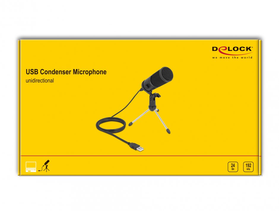 Imagine Microfon USB Condenser cu stand 24 Bit/192 kHz, Delock 66832