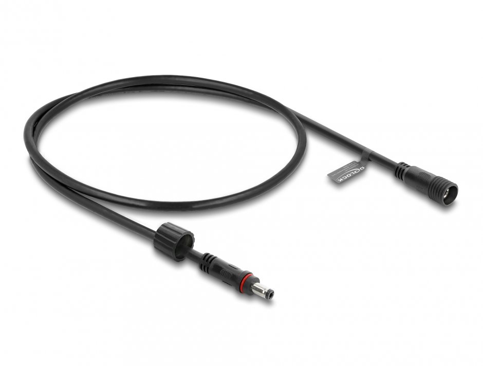 Imagine Cablu prelungitor alimentare 5.5 x 2.5mm T-M waterproof 0.5m Negru, Delock 67385