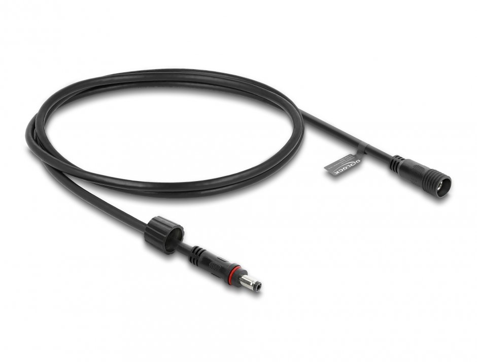 Imagine Cablu prelungitor alimentare 5.5 x 2.5mm T-M waterproof 1m Negru, Delock 67386