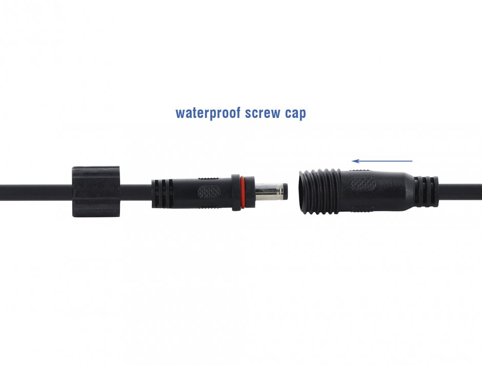 Imagine Cablu prelungitor alimentare 5.5 x 2.5mm T-M waterproof 2m Negru, Delock 67387