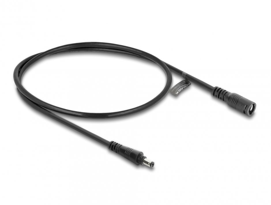 Imagine Cablu prelungitor alimentare 5.5 x 2.1mm cu blocare T-M 0.5m Negru, Delock 67388